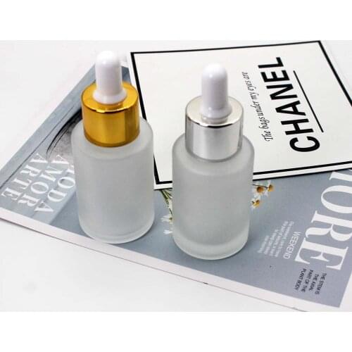 30ml glass Flat shoulder clear frosted dropper bottel with gold,silver cap