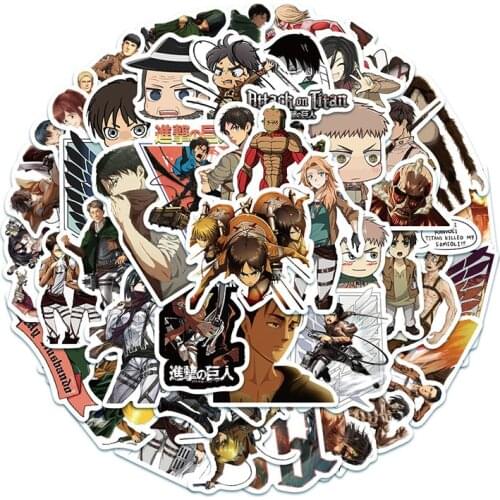 50Pcs/Pack Attack On Titan Anime Stickers Laptop Guitar Motorcycle Luggage Skateboard Bicycle Waterproof Sticker Kids Toys