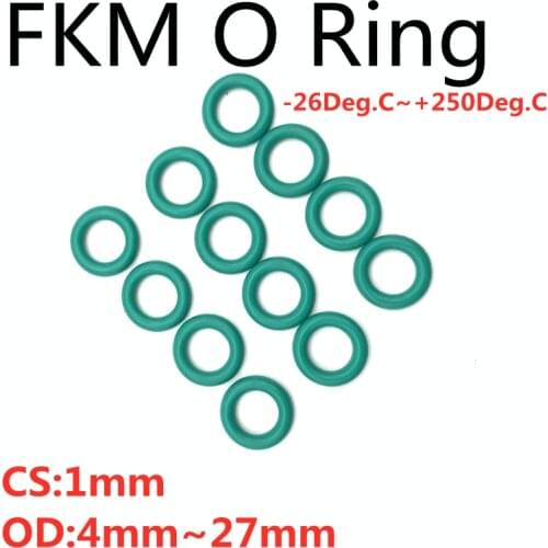 50pcs (CS 1mm OD 4~27mm) Green FKM Fluorine Rubber O Ring Sealing Gasket Insulation Oil High Temperature Resistance Green