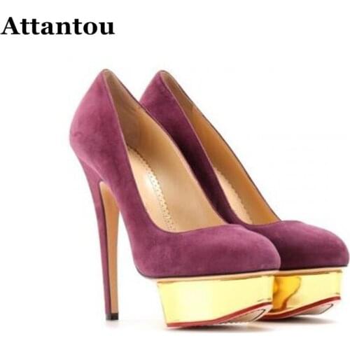 Attantou New Fashion Style Designer Star High Heel Shoes Elegant Thick Bottom Waterproof Lady Pumps Party Banquet Wedding Shoes