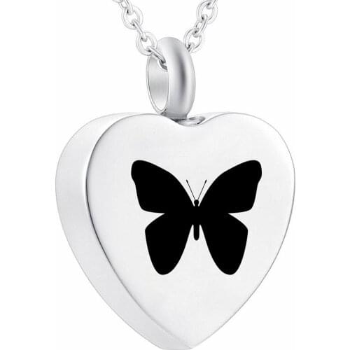 Butterfly On My Heart Cremation Urn Necklace For Ashes Of Pet Memorial Jewelry Keepsake Necklace Stainless Steel