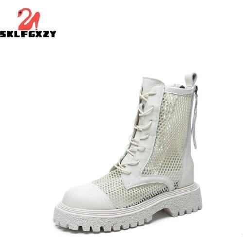 New Summer Genuine Leather Women Martin Boots Sandals Cowhide Breathable Locomotive Shoes European Style Ankle Boots