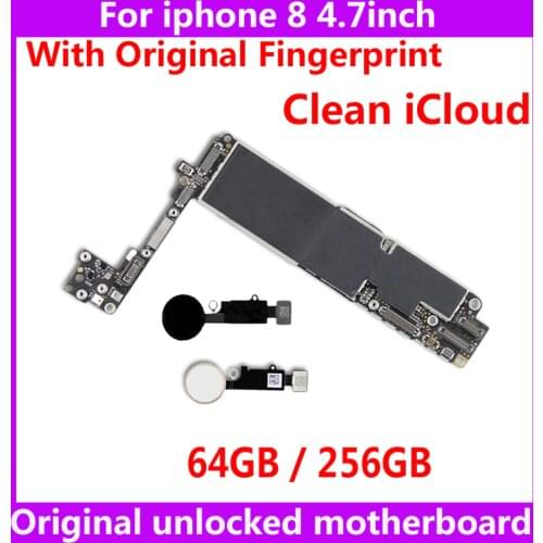 For iphone 8 100% original motherboard with / NO touch ID 64GB 256GB Full unlocked mainboard with chips for Apple A11 IOS system