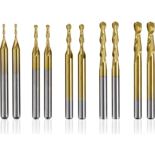 10pcs tin coated ball nose router bit 1/8 3.175 '(mm) shank carbide milling cutter cnc spiral wood cutter engraving bit
