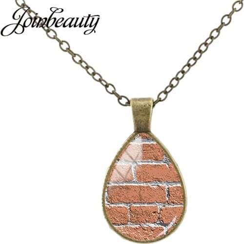 JOINBEAUTY Earth-Yellow Wall Space Tear Drop Pendant Necklace Lattice Shape Pattern Antique Bronze Plated Handmade Jewelry TX261