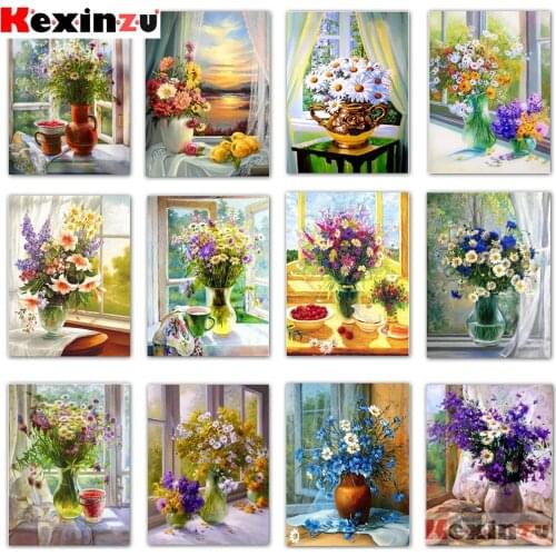 KEXINZU 5d Diamond Painting New Arrivals Daisy Flower Embroidery Cross Stitch Window Floral Vase Home Decor Diamond Art