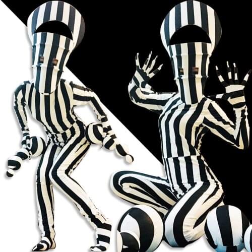 Nightclub Costume Jumpsuit Spanex Bodysuit Cosplay Zebra Stripe GoGo Dance Wear Rave Clothes Bar DJ Leading Dance Costume DJ749