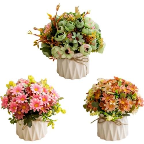 Creatieve Artificial Flower Daisy Bouquet Fake Floral Plants Potted Decor Wedding Decoration Arrangement Garden Home Decor 2021