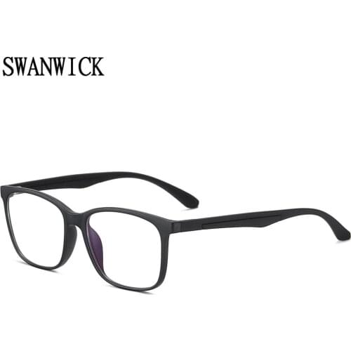 Swanwick square anti blue light glasses male retro ultralight TR90 optical glasses frames women black hot seller clear lens