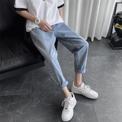 Summer 2020 Denim trousers mens feet pants handsome jeans straight loose trendy brand ankle length pencil pants