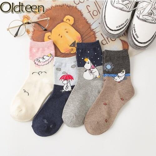 Hot Sale Colorful Women Socks Funny Animal Pattern Creative Ladies Novelty Cartoon Socks New Fashion Harajuku Hip Hop Tube Socks