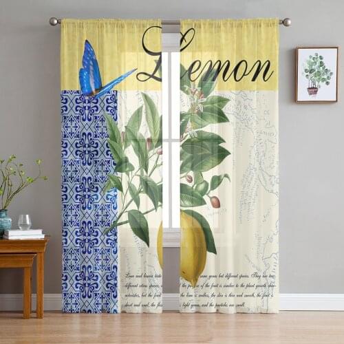 Moroccan Pattern Butterfly Lemon Sheer Tulle Window Curtains For Living Room Bedroom Kitchen Veiling Curtain Home Decoration