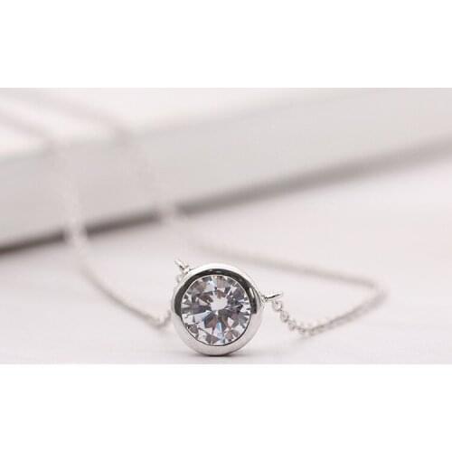 Fashion French Romantic Lady Round Cut Crystal Pendant Fashion Silver Plated Women Necklace Charm Lady Wedding Jewelry