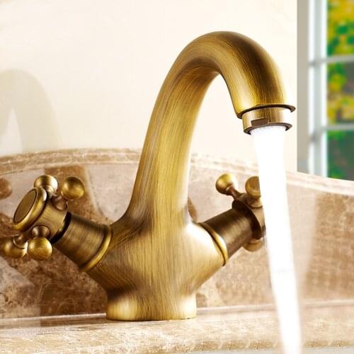 Soild Brass Double Handle Control Antique Faucet Kitchen Bathroom Basin Mixer Tap Hot Cold Bath Mixer Water Tap