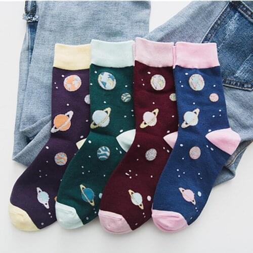 Clearance Sale Fashion Socks Women Cartoon Planet Cute Funny Socks Casual Breathable Harajuku Hip Hop Skateboard Long Socks