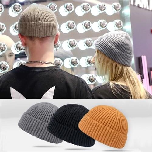 Beanie Hat Winter Mens Hats Women BeaniesBrimless Hats Hip Hop Beanie Skullcap Street Knitted Hat Women Men Portable Melon Cap