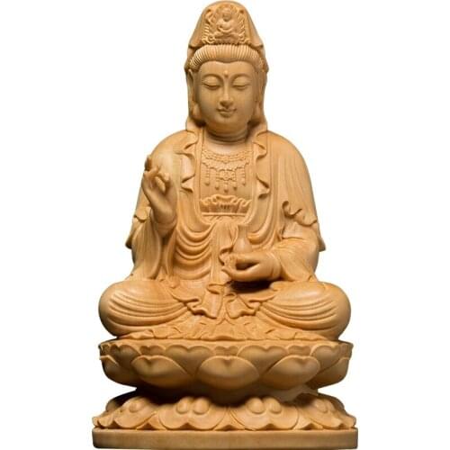 10/13CM Chinese Style Guanyin Pray Buddha Wood Figurines Craft Sculpture Home Decoration Buda Carving Buddhism Statue