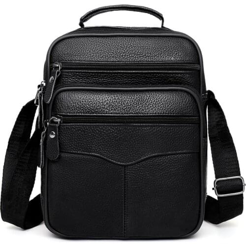 Genuine Leather Mens Handbag Shoulder Bag Retro Business Soft Leather Messenger Bag Men Stylish Leisure Crossbody Shoulder Bag