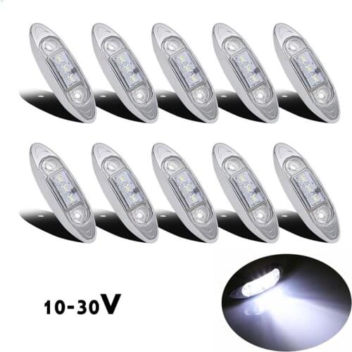 Krator 10PCS LED 12V 24V White 3 LED Side Marker Lamp Clearance Lamp Fish Shape Truck Van Trailer Waterproof