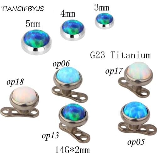 TICNCIFBYJS Opal Stone Titanium G23 Dermal Anchor Top 3/4/5mm And Base Hide In Skin Driver Body Piercing Jewelry 20pcs 5 colors