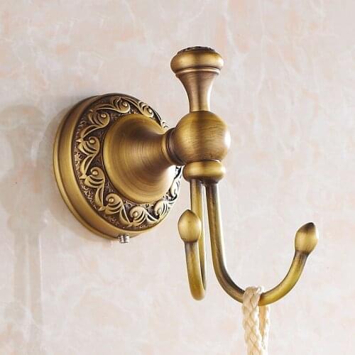 Vidric Robe Hooks Antique Brass Towel Hooks Cloth Towel Bath Coat Hanger Door Wall Hook Retro Home Deco Bathroom Accessories Ra