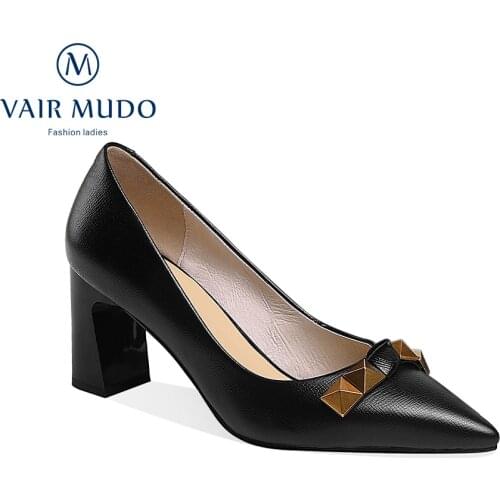 VAIR MUDO Women Pumps Shoes High Heels Elegant Fashion Black Pointed Toe Solid Office & Career Metal Decoration Shoes WM-X99-C
