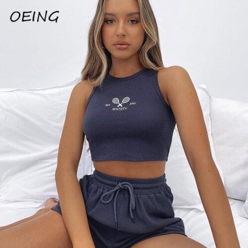 Womens Sweat Suits Summer Two Piece Sets Crop Outfits Embroidery Tank Top and Shorts Jogging Tracksuits