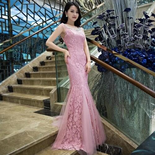 Mermaid Evening Dress 2018 New Stylish Sleeveless Illusion O-Neck with Crystal Banquet Prom Party Dress vestido de festa