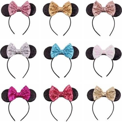 Disney 1Pcs Baby Girl Mickey Hair Accessories Headband Sequin Bow Fashion Party Hair Accessories Headband
