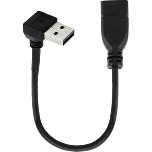 10Pcs/lot 20cm USB 2.0 Male to Female extension cable 90 degree up angled black color