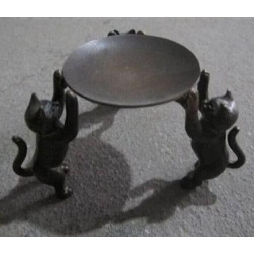 3-cat Plate Round Exquisite antique Chinese Beautiful Bronze Statue Statue discount 30