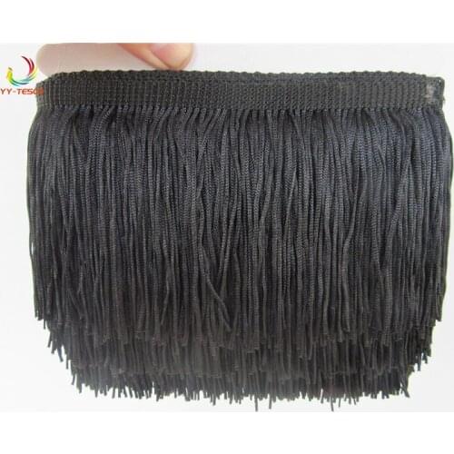 5 Yard/Lot 10CM Long Polyester Tassel Fringe Trim African black Lace Ribbon Guipure For Sewing Garment Latin Dress Accessories