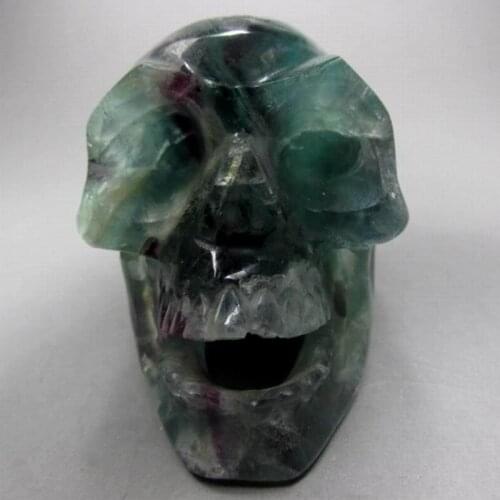 75mm/ 320g Fluorite Skull Handmade Stone Carving - crystals and stones healing Mineral specimen Home Decor feng shui XX0319/05M