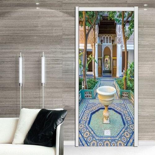 77*200cm Fine Design of Muslims Architecture Oil Paintting Wall Sticker Wallpaper Door Stickers Home Decor