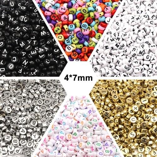 100pcs/lot 4x7mm Acrylic Spacer Beads Letter Beads Mix Loose Beads For Jewelry Making DIY Handmade Accessories