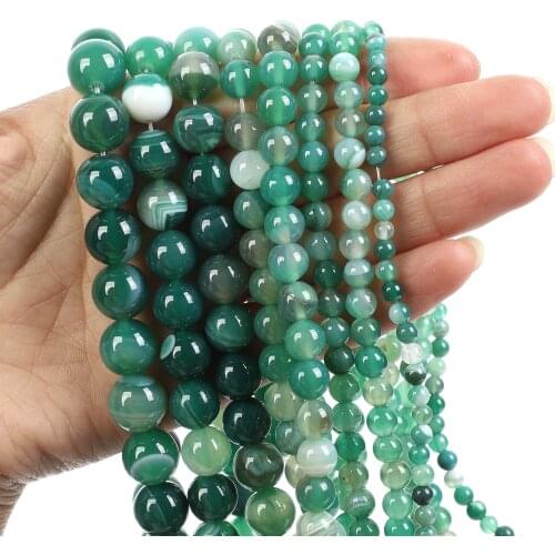 Natural Stone Beads Green Striped Agate Loose Beads for Jewelry Making Needlework DIY Bracelet Strand 4-12 MM