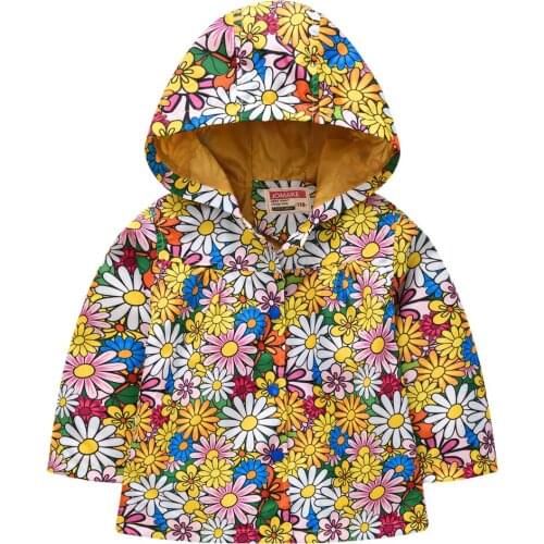 Children Girls Hooded Light Weight Windbreaker Water Resistant Jacket Kids Print flower Sports Jacket Clothes Autumn coat