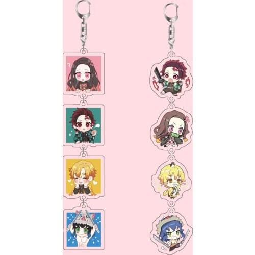 Demon Slayer Long Acrylic Cute New Anime String Keychain For Women Men Male Female Key Ring Cute Love Jewelry Drop Shipping