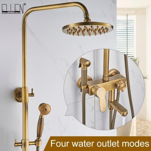 Rain Shower Set With Bidet Spray Faucet Antique Bronze Finished Bath Shower Sets 8" Shower Head Shower Faucets EL4010