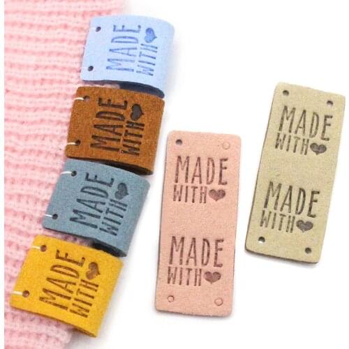 20Pcs Labels Made With Love Label Handmade Tag For Clothes Sew Leather Tags Hand Made Label DIY Gift Bags Garment Accessories