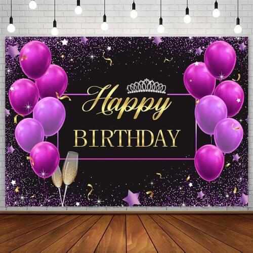 Purple Balloon Backdrop Woman Happy Birthday Party Crown Diamond Star Photography Background Photo Studio Photozone Decor Props