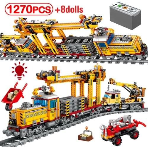 City Electric Track Train Building Block Creator WW2 Motor Rail Trai Railway Car Figures Bricks Toys For Children Kids