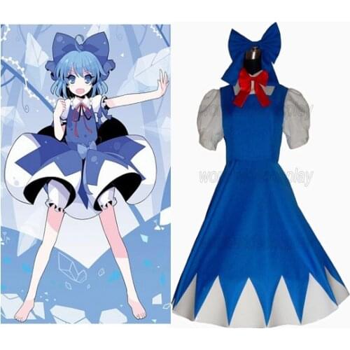 Free Shipping Touhou Project Cirno Cosplay Costume Custom Made for Halloween and Christmas