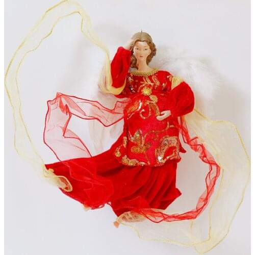 Red Angel Christmas Pendant Ornaments Dolls Toy Hanging Angel with Wing Home Decor Decorations Birthday Gift Kids Navidad Ángel