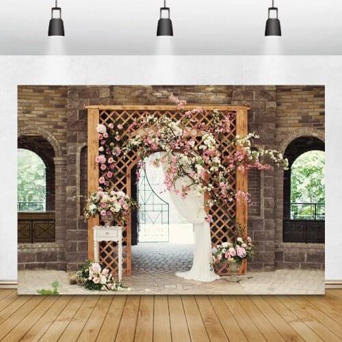 Laeacco Wedding Photo Backdrops Cave Dwelling Arch Window Wood Screen Blossom Curtain Bridal Shower Photography Backgrounds Prop