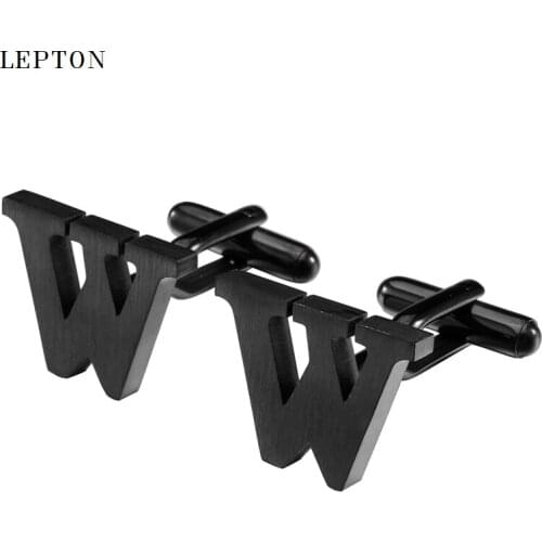 Lepton Stainless steel Cufflinks for Mens IP Black Plating Metal Letters W Cuff links Men French Shirt Cufflink Relojes Gemelos