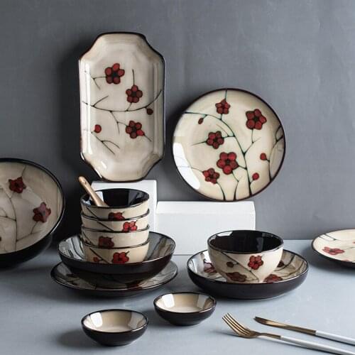 Bowl plate household Japanese creative ceramic tableware underglaze color soup bowl and dish set combination food bowls