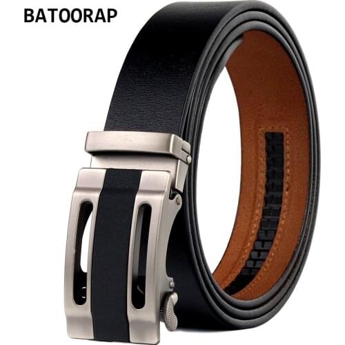 BATOORAP Mens Leather Belt Designer Luxury Brand Fashion Black Cowhide Trouser Belt Strap Alloy Buckle Automatic Retro Straps