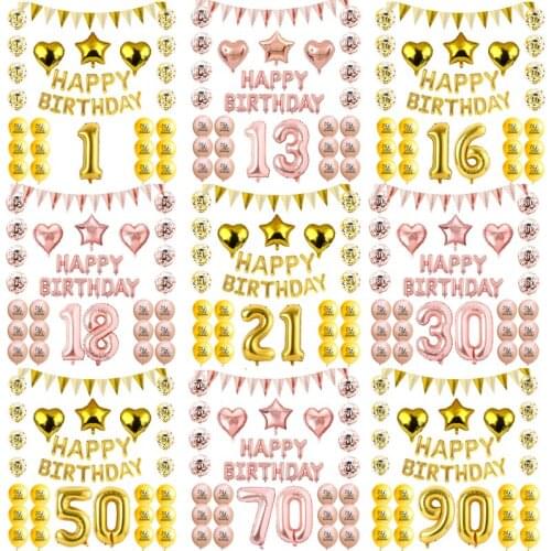 32inch Number 1/13/16/18/21/30/40/50/60/70/80/90 Happy Birthday Latex Foil Confetti Balloon Set Mom Dad Birthday Party Decor