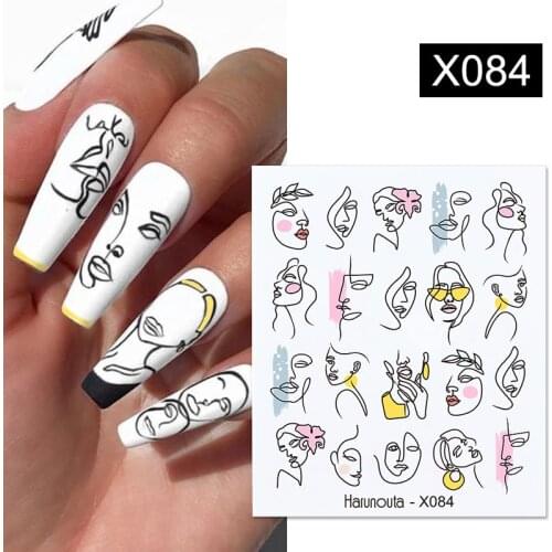 Harunouta Water Nail Stickers Women Face Sketch Abstract Butterfly Image Sexy Girl Nail Art Decor Sliders Manicures For Nail DIY